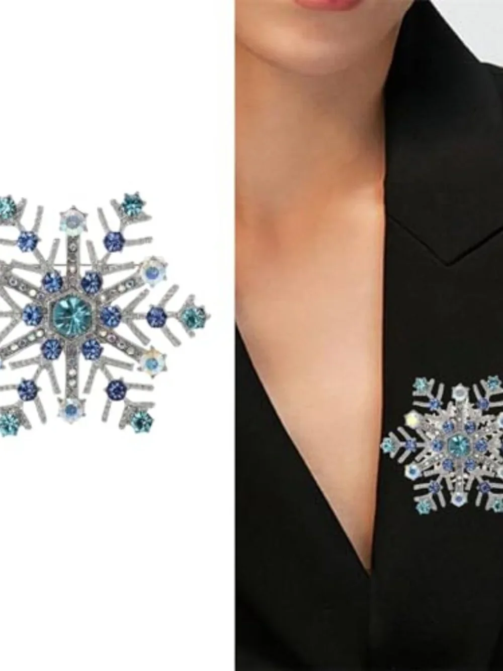 Snowflake Brooch Pins for Women Vintage Rhione CZ Winter Flower‎ Lapel Pins